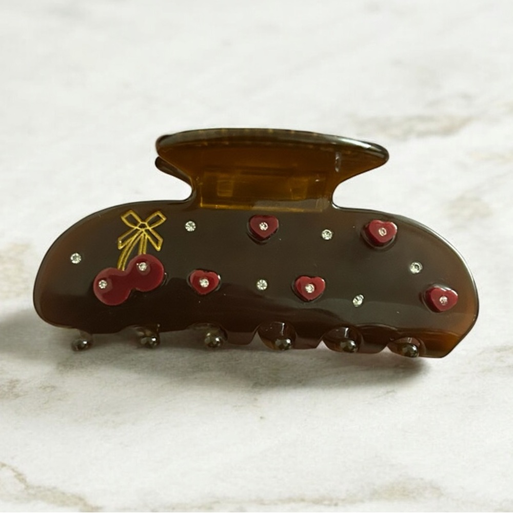 Emi Jay Brown Tortoiseshell Hair Claw with Red Heart Accents